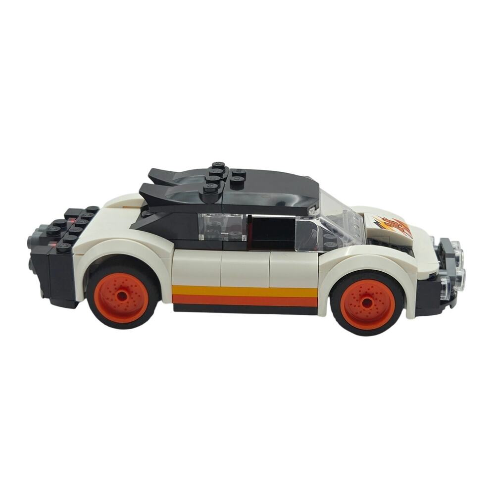Lego Custom White Black Race Car #14 Orange Wheels Sports Car build